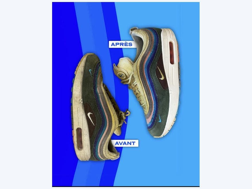 Sneaker textile et mesh avant et après son nettoyage